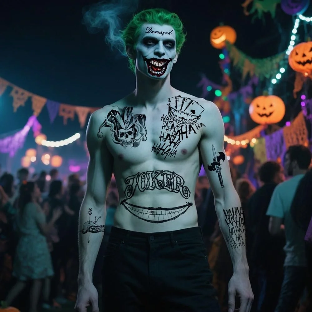 Joker Themed Temporary Tattoo Set